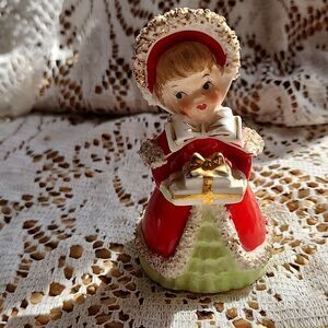 Vintage Lefton Christmas Angel Bearing Gifts 1956 Porcelain Bell